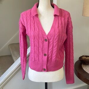 Hippie Rose Candy Pink Cropped Button Down Cable Knit Cardigan with Collar M